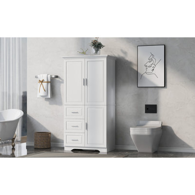 Multifunctional White Mdf Bathroom Storage Cabinet With Adjustable Shelves