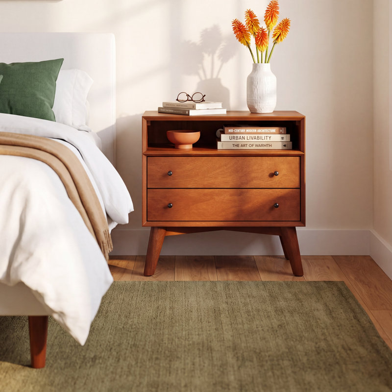 Williams 2-Drawer Nightstand with Shelf, Chestnut