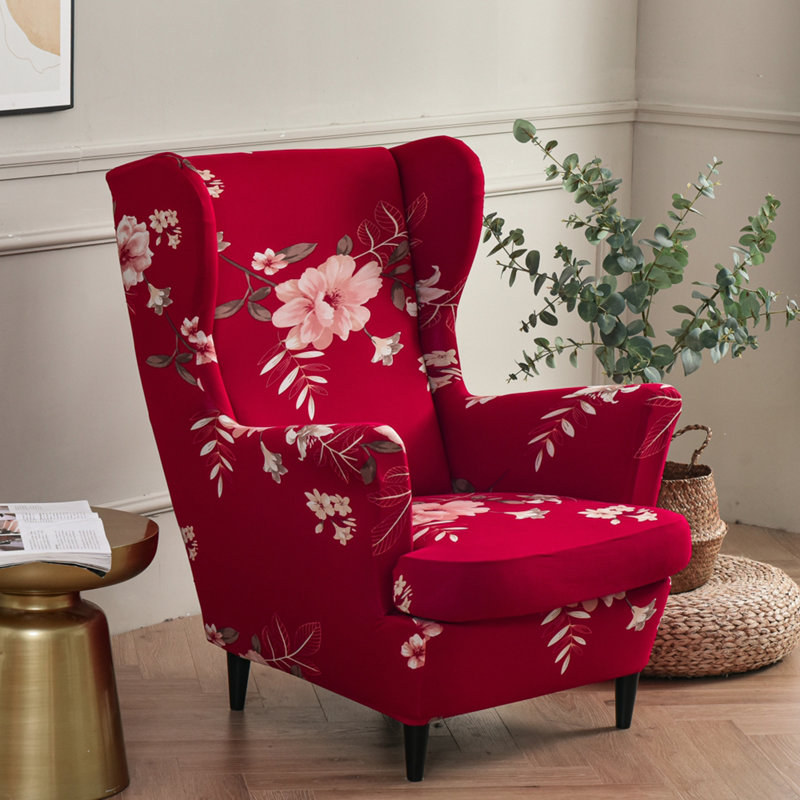 Housse extensible pour tabouret tigre, 100% coton floral rouge