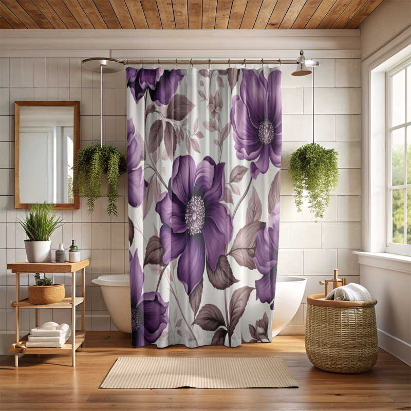 Rideau de douche standard 1 pièce Amethyst Flowers, H 74 po x l 71 po