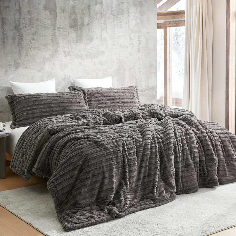 Coma Inducer You're Making Me Plush Oversized Comforter Set, Queen Comforter + 2 Standard Shams, Gray