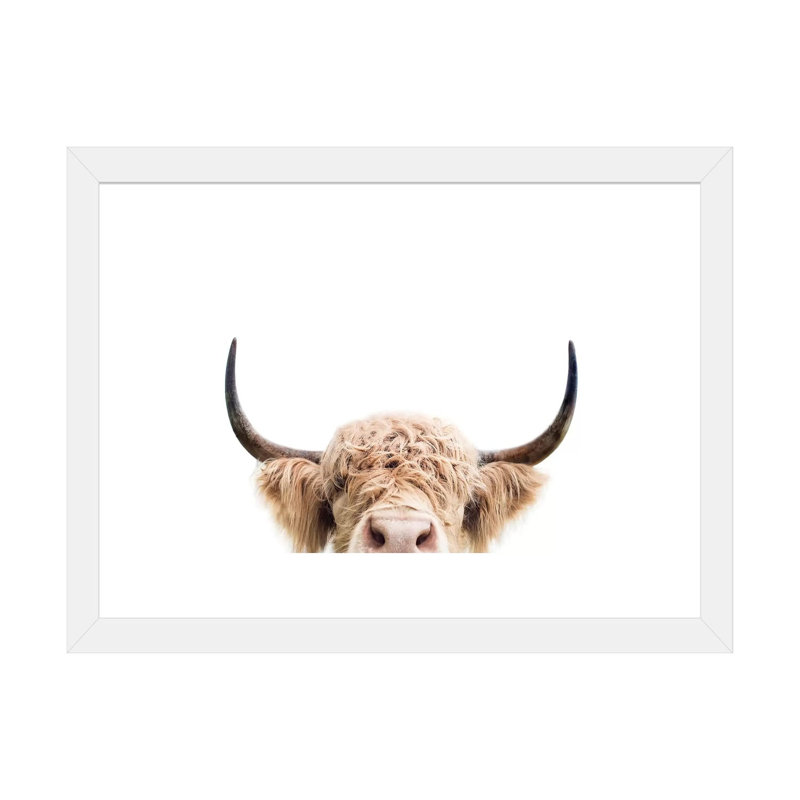 «Peeking Cow» par Sissi & Seb - reproduction de photo, Papier encadré blanc, H 16 po x l 24 po x P 1 po