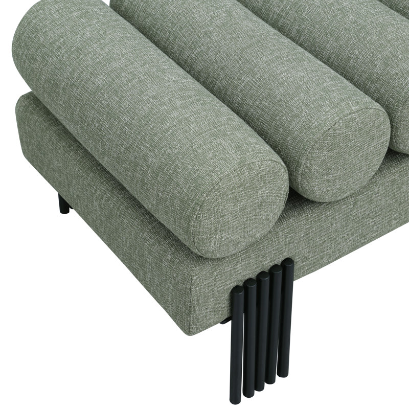 Banc rembourré Akeela, Tissu texturé en lin vert