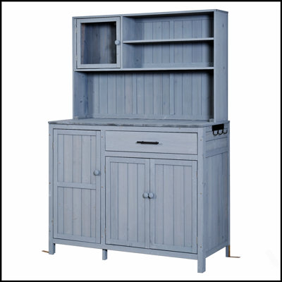 Solid Fir Wood Potting Bench with Hutch, Large Countertop, Adjustable Shelves, Spice Rack, and Side Hook for Efficient Gardening