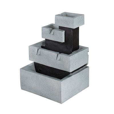 13.6X15.7X22.4" Decorative 4 Tier Gray And Black Block Fountain With Light