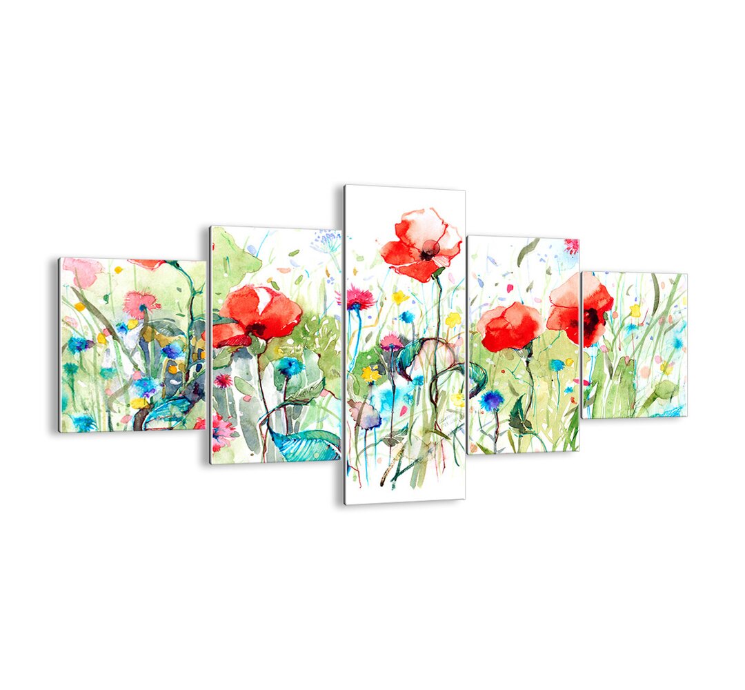 5-tlg. Glasbilder-Set - Grafikdruck „May-blossoming Meadow”