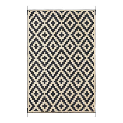 Geometric Black and Beige Outdoor Rugs with Cross Pattern