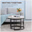 Ensemble de 2 tables gigognes rondes empilables avec cadre en métal pour le salon, gris