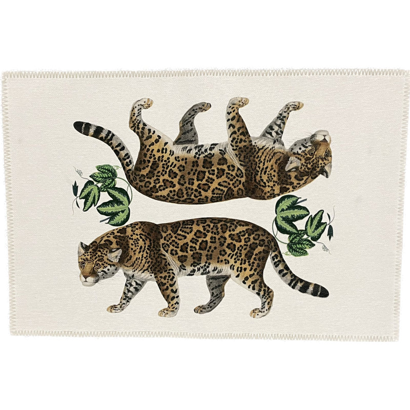 Leopard Seeing Double Microfiber Rectangle Washable Rug, Runner 2' x 8', White