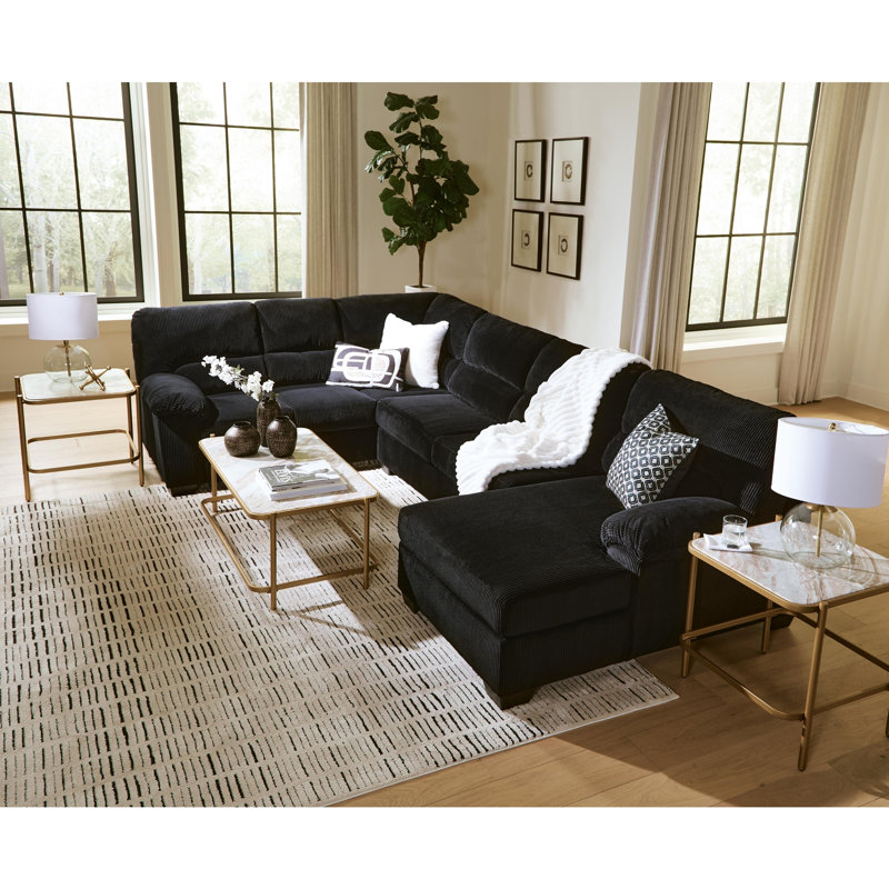 Canapé modulaire 3 pièces avec méridienne Simplejoy, Black Polyester, Left Hand Facing, Grey