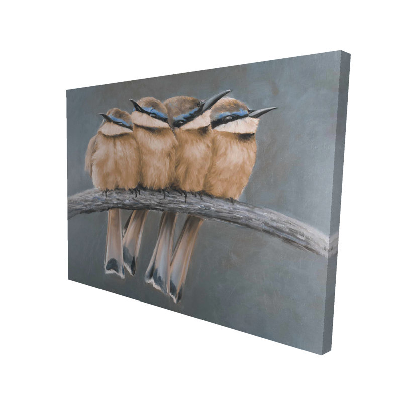 Quatre oiseaux sur une branche - Oiseau exotique, décoration sur toile