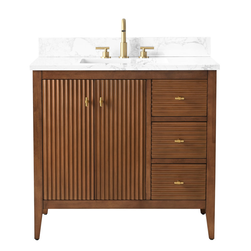 Laval 36" Single Sink Freestanding Bathroom Vanity with Engineered Marble Top, Golden Brushed, Linear Walnut