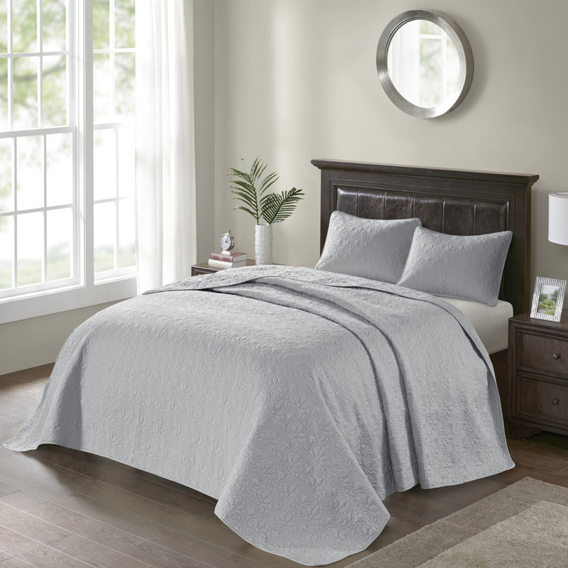 Couvre-lit réversible gris très grand avec matelassage et rembourrage en coton prélavé