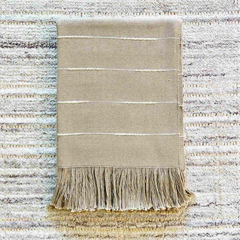 Pampa Hand Woven Throw Blanket, Camel/White Striped