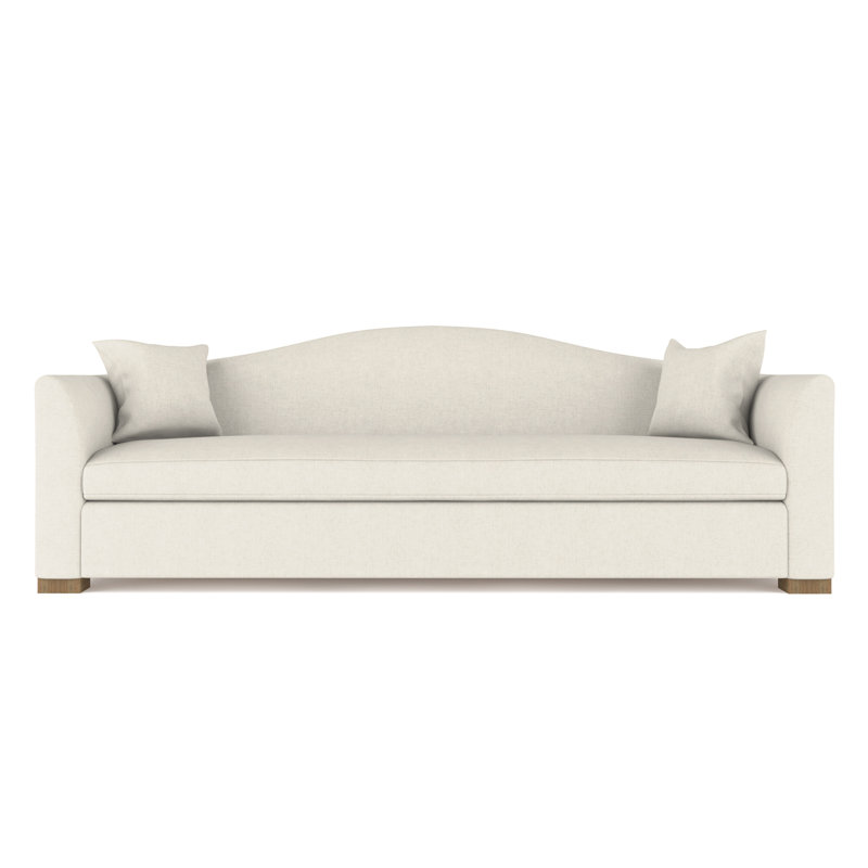 Horatio Camelback Taper Curved-Arm Sofa, Box Weave Linen Alabaster, Weathered, 33" H x 108" W x 36" D