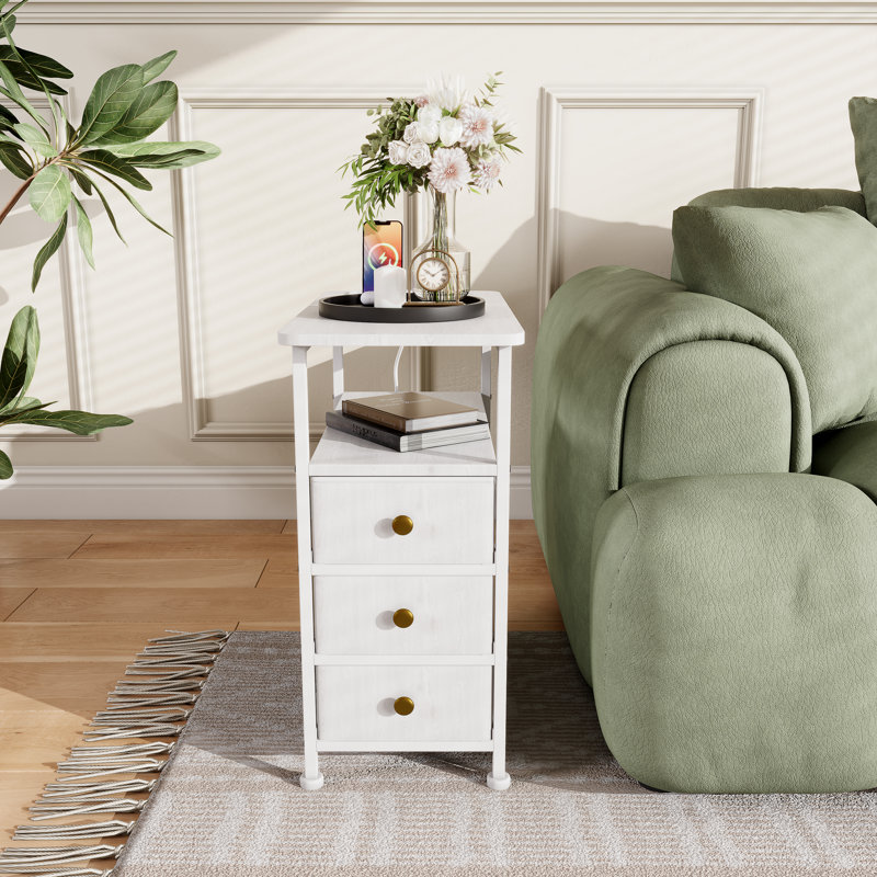 30cm W Bedside Table, White Wood