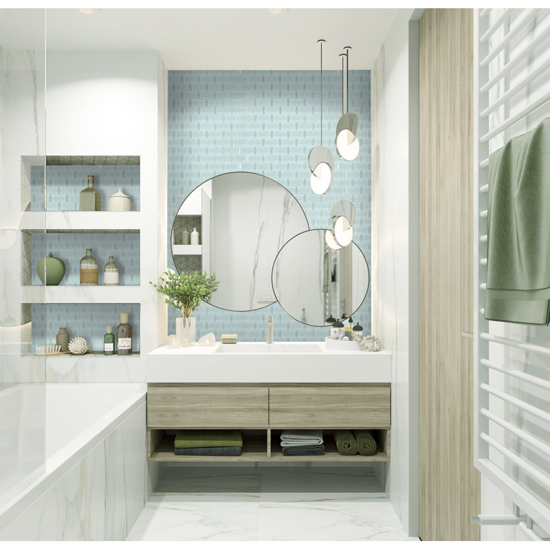 Free Flow 1 in. x 2 in. Glass Straight Edge Brick Mosaic Wall & Pool Tile