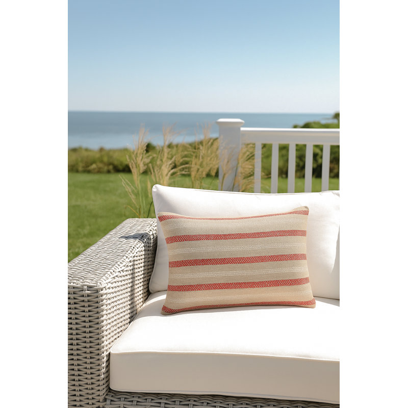 Classic Grey Marina Stripe Indoor Outdoor Pillow 24x24, Red, Rectangle 14"H x 20"W, Polyester