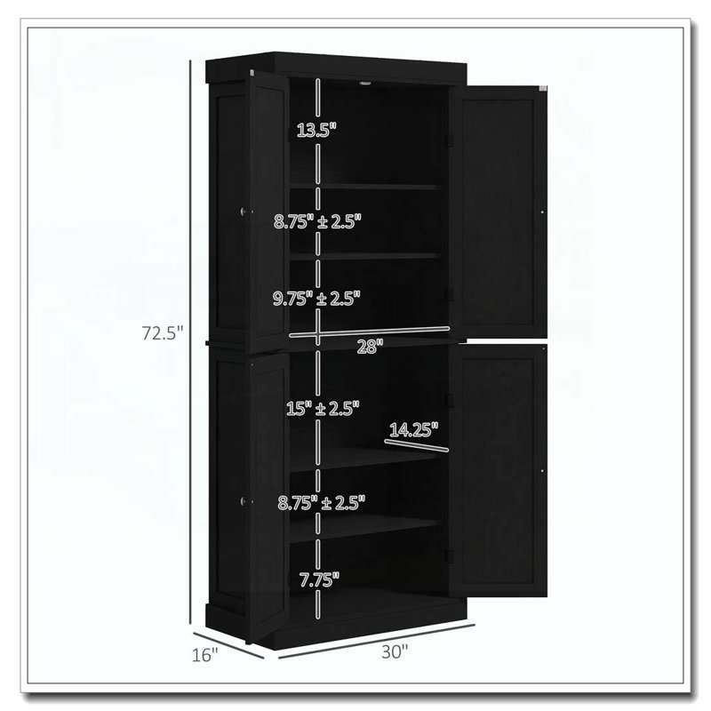 Pantry Cabinet,Kitchen Cabinet,Pantry Storage Cabinet with Doors and Shelves, Black