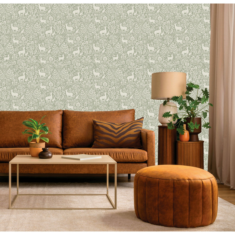 Papier peint texturé non tissé Sage Peaceful Forest Scene, Vert