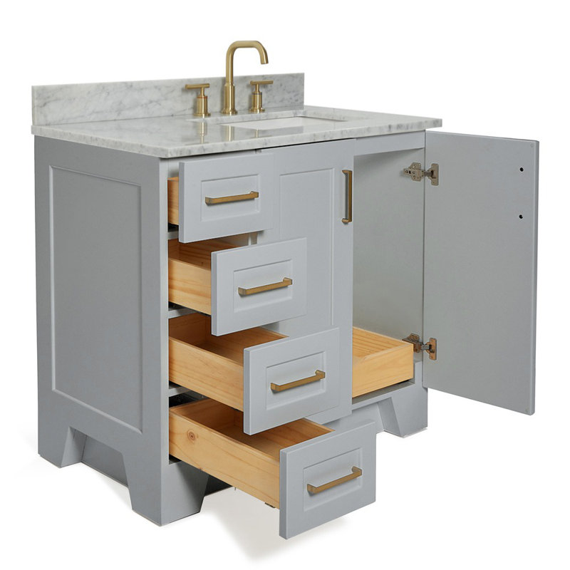 ARIEL TAYLOR 37 IN RIGHT OFFSET SINGLE OVAL SINK VANITY, Rectangle, Right, Gray