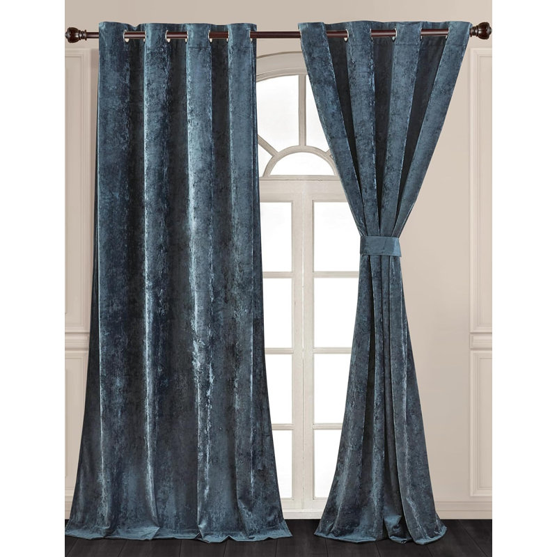 Storm Blue Velvet Room-Darkening Grommet Window Panels, 100 x 84