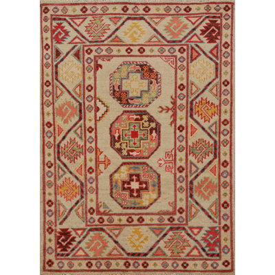 Geometric Kazak Handmade Wool Accent Rug 3x4