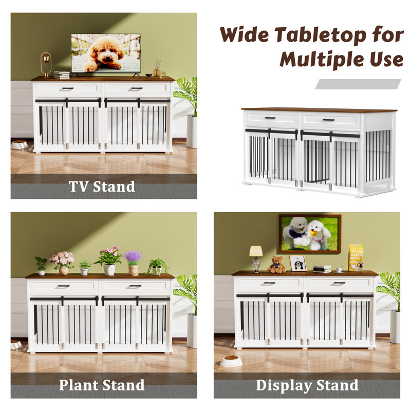 Large Dog Crate Furniture With 2 Drawers And Divider