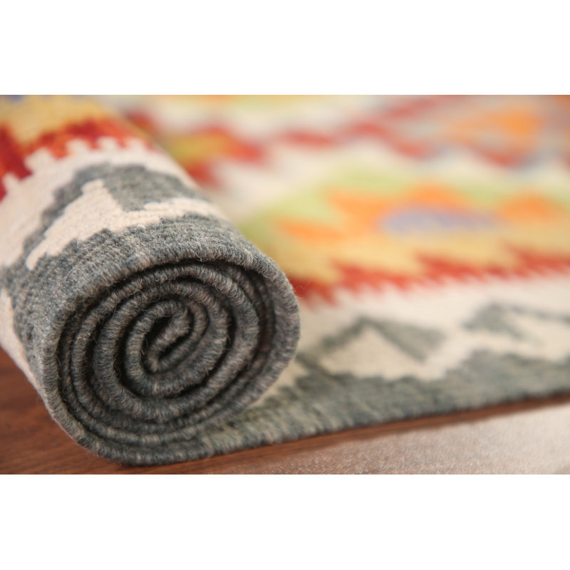 Tapis oriental réversible en laine Kilim 3 x 7
