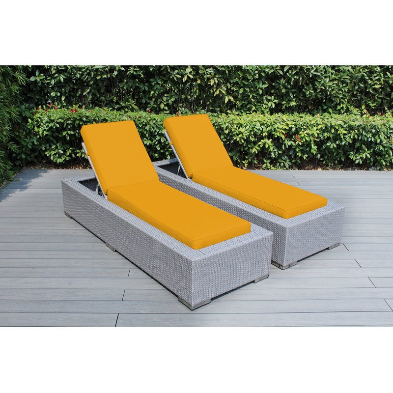 Billyjo Outdoor Wicker Chaise Lounge - No Assembly, Canvas Sunflower Yellow Sunbrella® Canvas, Gray