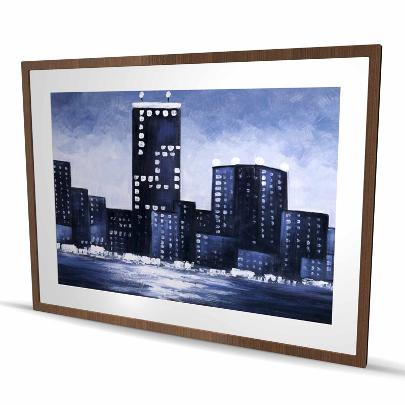 Paysage urbain bleu foncé - décor de bureau bleu mat, Brun