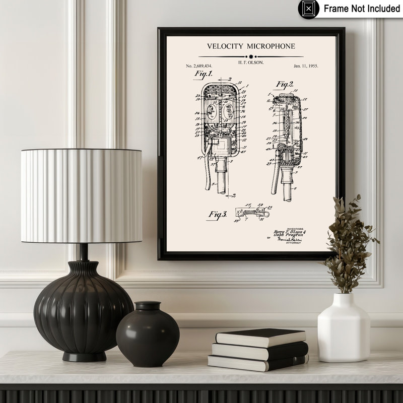 Microphone Blueprint No2, Unframed, Poster, 12"H x 16"W
