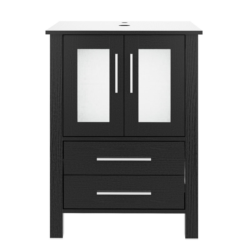 Base de meuble-lavabo simple 24 po seulement, lavabo et miroir non inclus, Noir