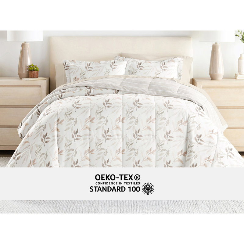 Ivory Floral Twin Microfiber Reversible Bed in a Bag Set