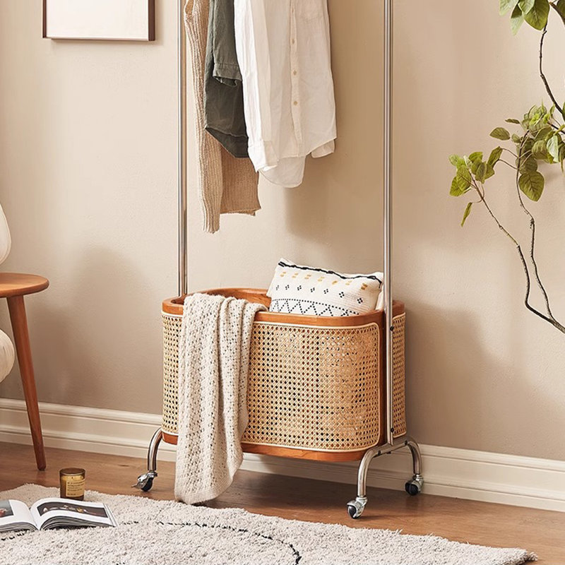 Rotating Coat Rack with Basket & Storage