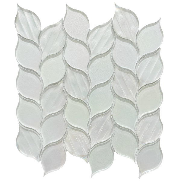 Laser Cut 11.4" x 11.8" Iridescent Glass & Stone Mixed Diamond Mosaic Wall Tile | Ascending Vine Leaf Design | 10 Pieces per Box (Approx. 9.3 Sq. Ft. Total)