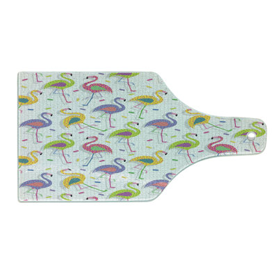 Ambesonne Flamingo Tempered Glass Cutting Board Retro Colorful Pattern Multicolor