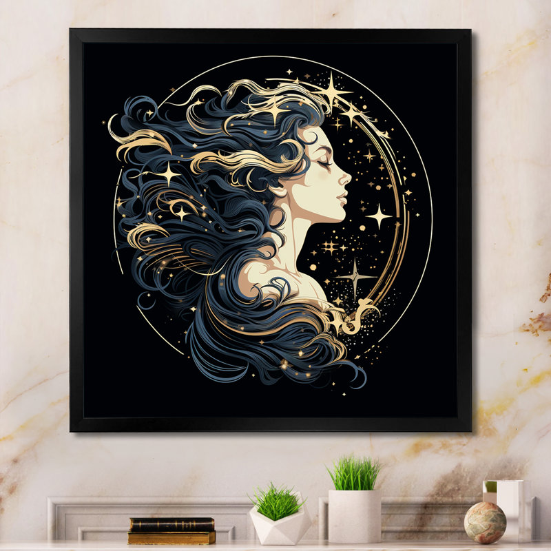Astrologique Stargazer I, H 24 po x l 24 po x P 1 po, Cadre simple noir