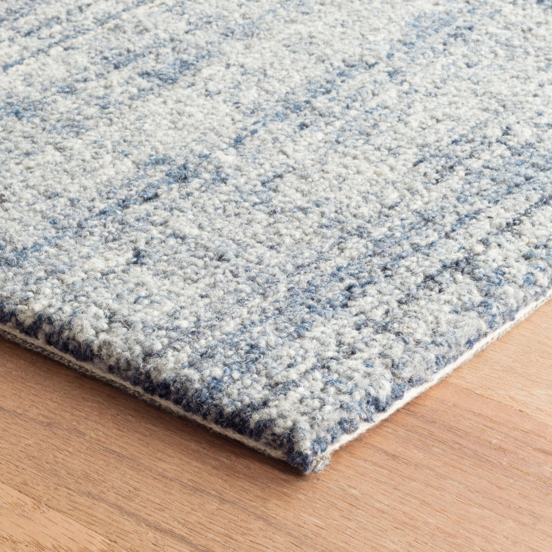 Tapis bleu / ivoire en laine Harris, Rectangle 8 pi 6 po x 11 pi 6 po