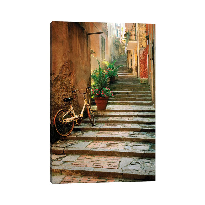 Italy, Cinque Terre, Monterosso Bicycle And Uphill Stairway - No Frame Print on Canvas, 66.04 cm H x 45.72 cm W x 3.175 cm D