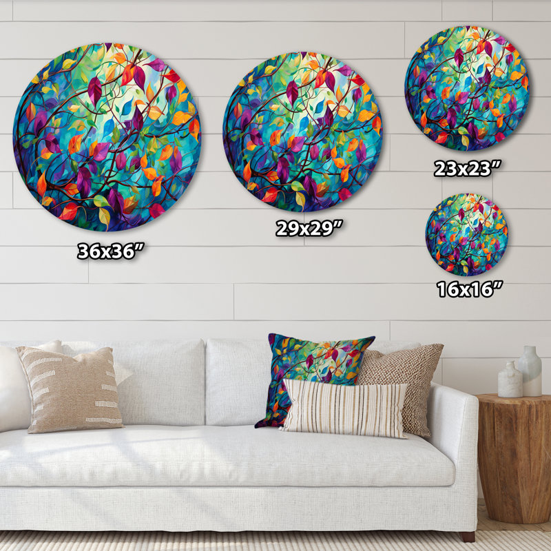 Multicolor Vibrant Vines I - Abstract Round Metal Art, 16" H x 16" W x 1" D