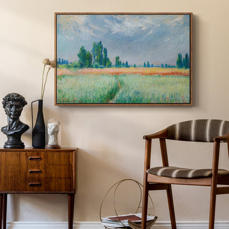 Paysage rétro, H 25 po x l 37 po x P 2 po, Toile encadrée noyer flottant