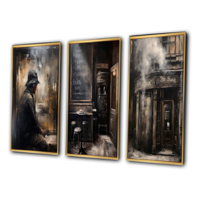 «Vintage Paris Nostalgia Atmosphere Peinture», 3 pièces sur toile