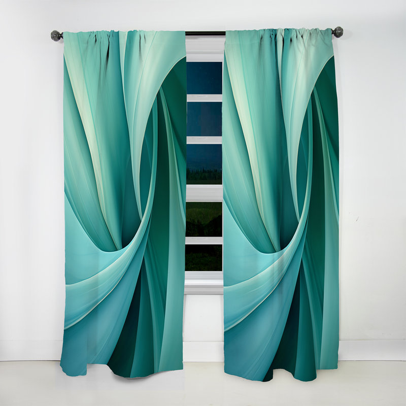 Teal Twisting Tranquility Spiral III - Modern Curtain - Velvet Room Darkening - 1 Panel, 52" W x 90" L