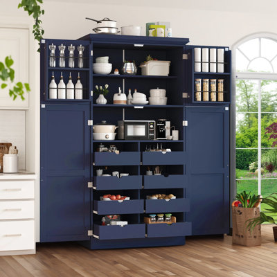 70.9" Tall Freestanding Kitchen Pantry Cabinet with Pull-Out Trays, Shaker Style Storage Cabinet with Adjustable Shelf & Door Shelves for Kitchen & Di by Ebern Designs