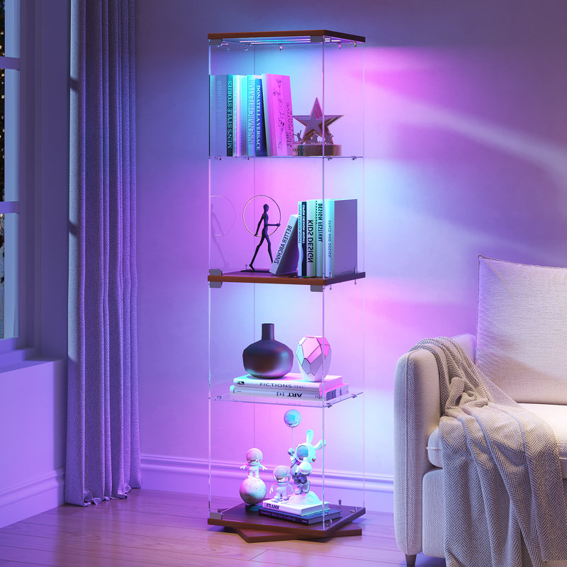 Vitrine pivotante à 360 ° en verre avec lumières RVB, Brun