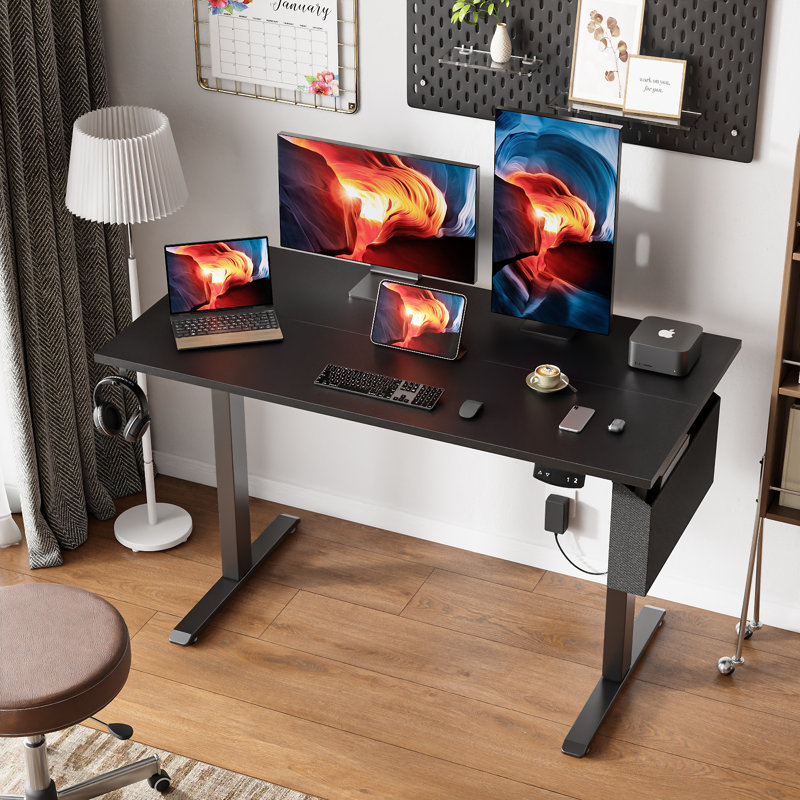 Bureaux debout et réglables en hauteur, Noir / Noir, H 47,2 po x l 47,2 po x P 23,6 po