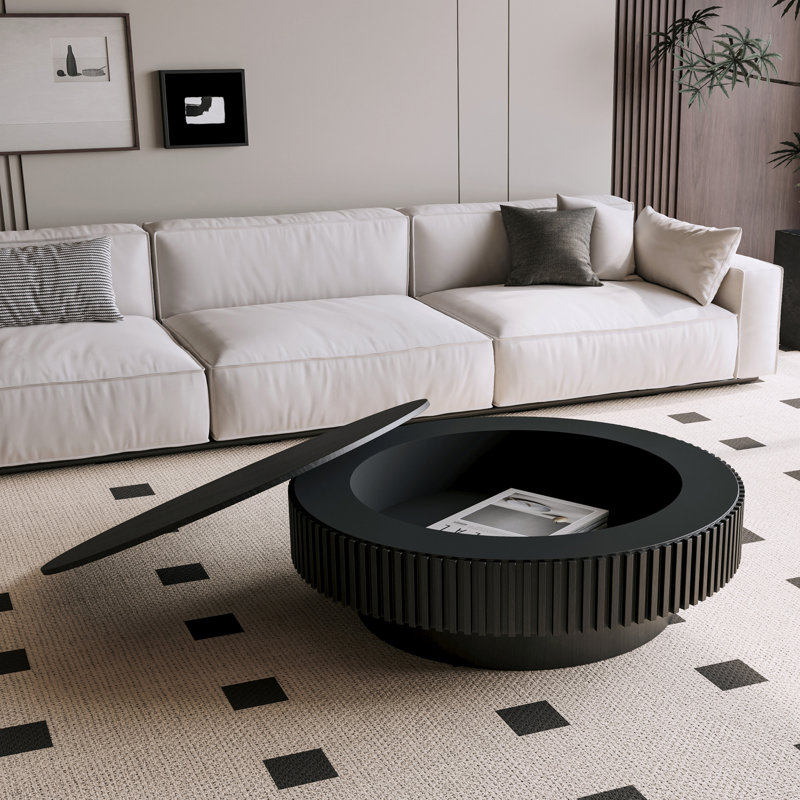 Table basse avec rangement Timeshia, H 14 po x l 31,5 po x P 31,5 po, Noir en double 1