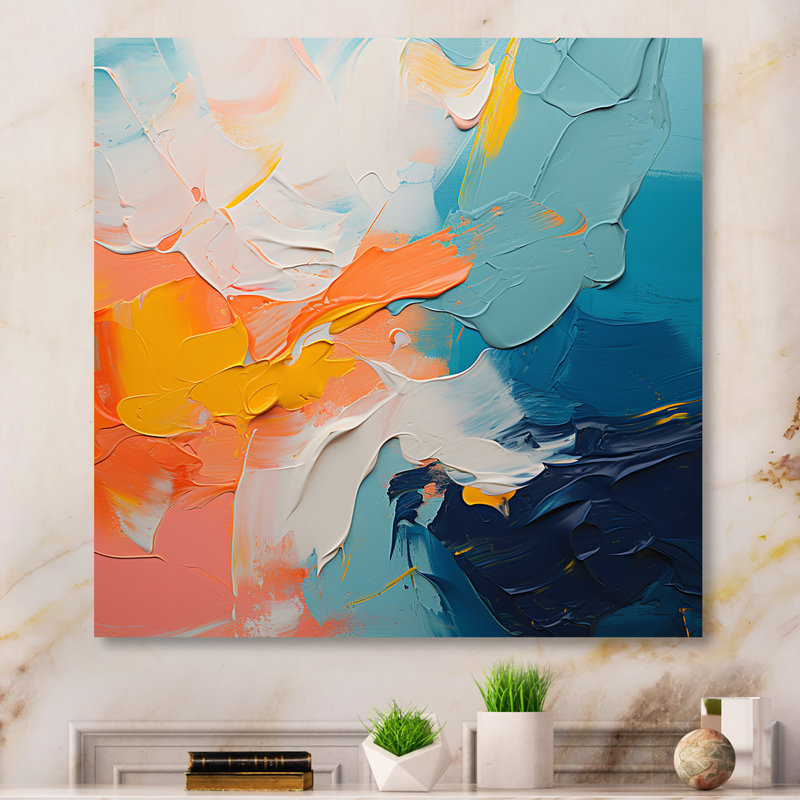 Blue And Orange Paint Abstract Expression 4 - Abstract Metal Wall Art, 16" H x 16" W