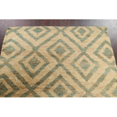 Tapis beige en jute noué à la main de conception unique 3 pi 11 po x 5 pi 9 po New Age